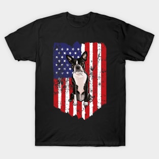 American Flag Boston Terrier 4Th Of July Usa T-Shirt